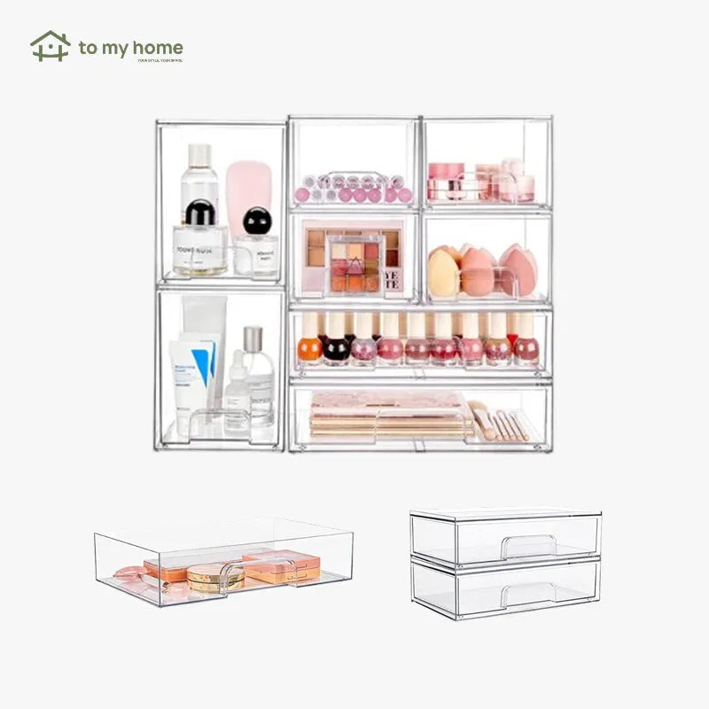 Juego de 2 gavetas organizadoras apilables con 8 cajas transparentes libres de BPA, flexibles, seguras y de diseño modular versátil para hogar