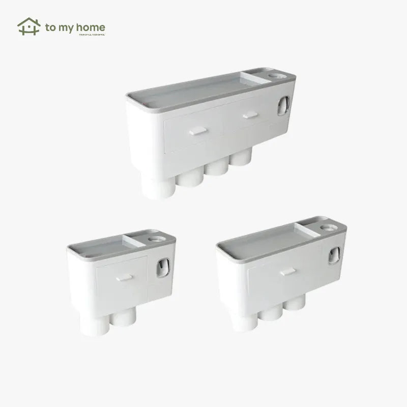 Soporte organizador de pared para 2 a 4 cepillos de dientes, incluye dispensador de pasta dental y cajón para cosméticos, higiene organizada y práctica