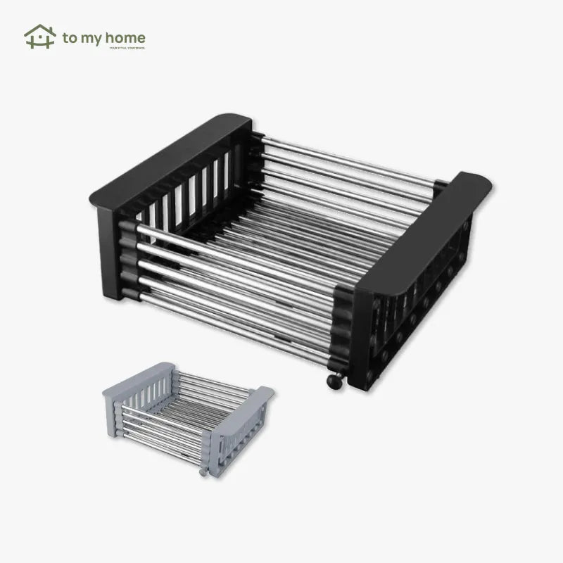 Escurridor de platos suspendido ajustable en acero inoxidable, con cesta filtrante multifuncional para fregadero, drenaje optimizado y organización de cocina