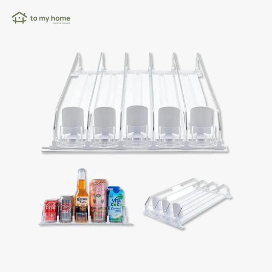 Organizador y dispensador automático de latas para refrigerador, soporta 355 ml, 473 ml y 591 ml, 3 o 5 filas, organiza bebidas y mantiene orden perfectamente