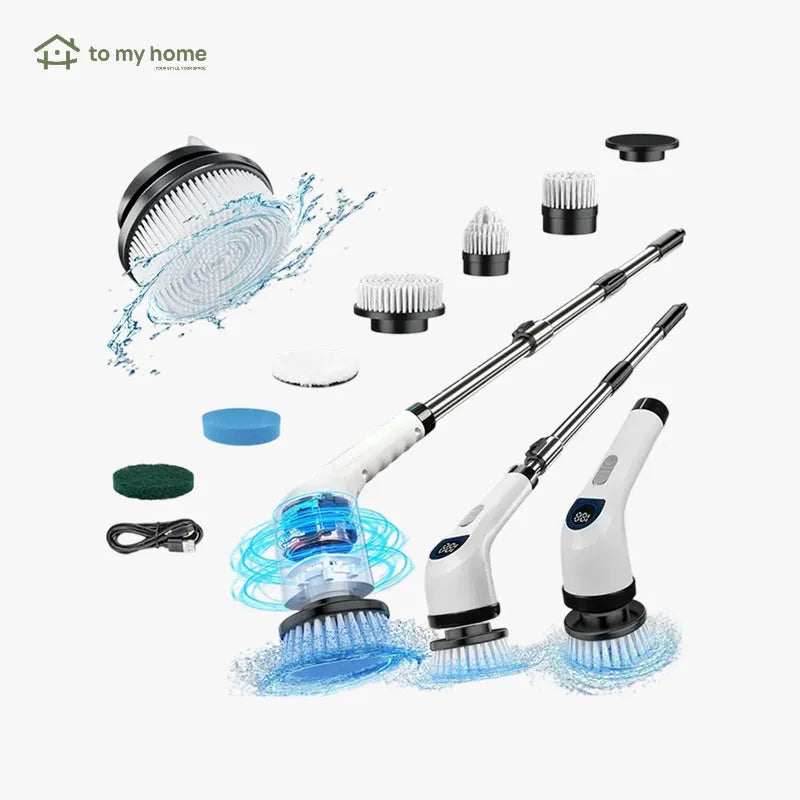 Esfregador eléctrico rotativo inalámbrico IPX7 con 4 cepillos reemplazables y mango extensible, limpieza potente de pisos, baño, cocina y superficies variadas