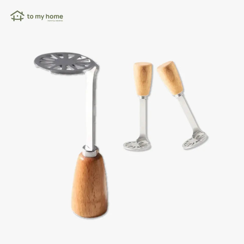 Juego de 2 trituradores de papa y aguacate de acero inoxidable con mango de madera, alto rendimiento, puré perfecto y cómodo para uso diario