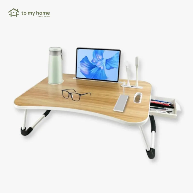 Mesa portátil y plegable para laptop, con 4 puertos USB, cajón de almacenamiento y soporte para vasos, ideal para sofá o cama, confort productivo diario