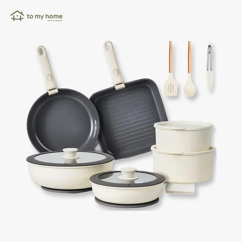 Juego completo de 22 piezas de ollas de cerámica antiadherente, compatibles con inducción, con asas desmontables, cocina saludable y fácil limpieza garantizada