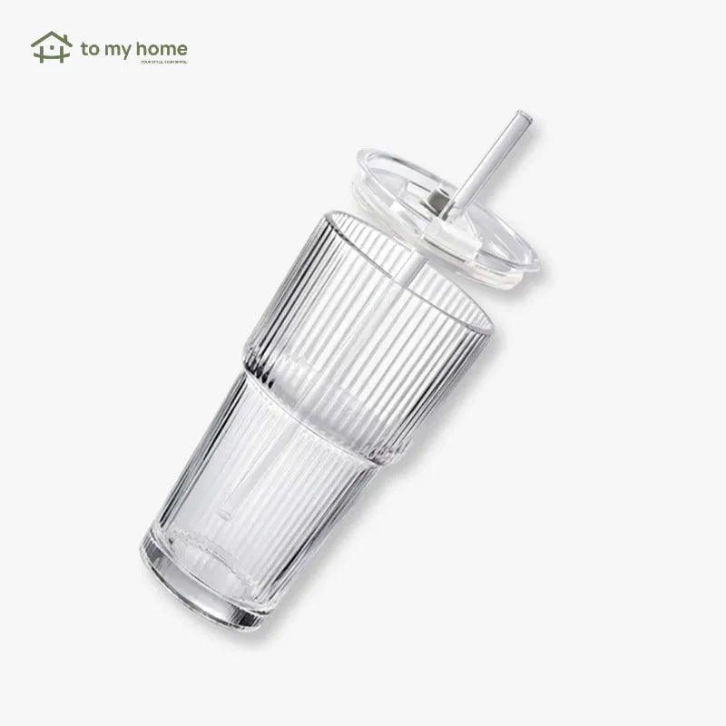 Juego de 2 o 4 vasos de vidrio texturizado con tapa y popote, reutilizables, durables, a prueba de fugas, estilo sostenible y práctico para bebidas