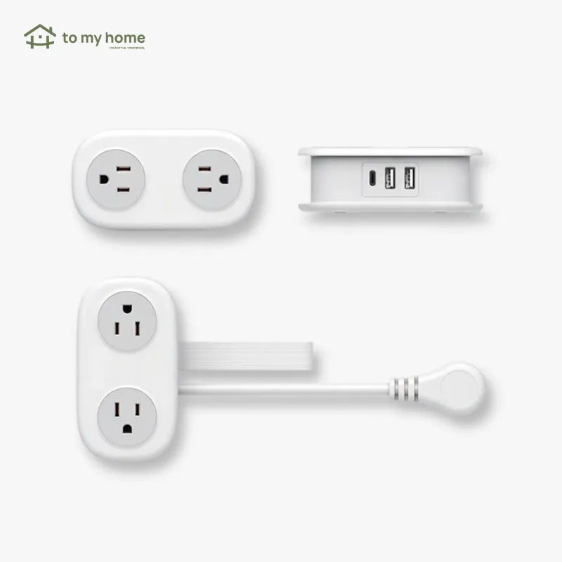 Filtro de energía compacto para viaje, con 4 tomas, 3 puertos USB incluido USB-C y cable de 1.2m, moderno, práctico y esencial para uso diario y viajes