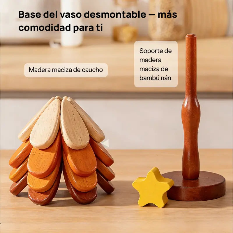 Posavasos de madera maciza en forma de árbol de Navidad, creativo y funcional, protege del calor, resistente, decorativo y perfecto para uso en hogar y oficina