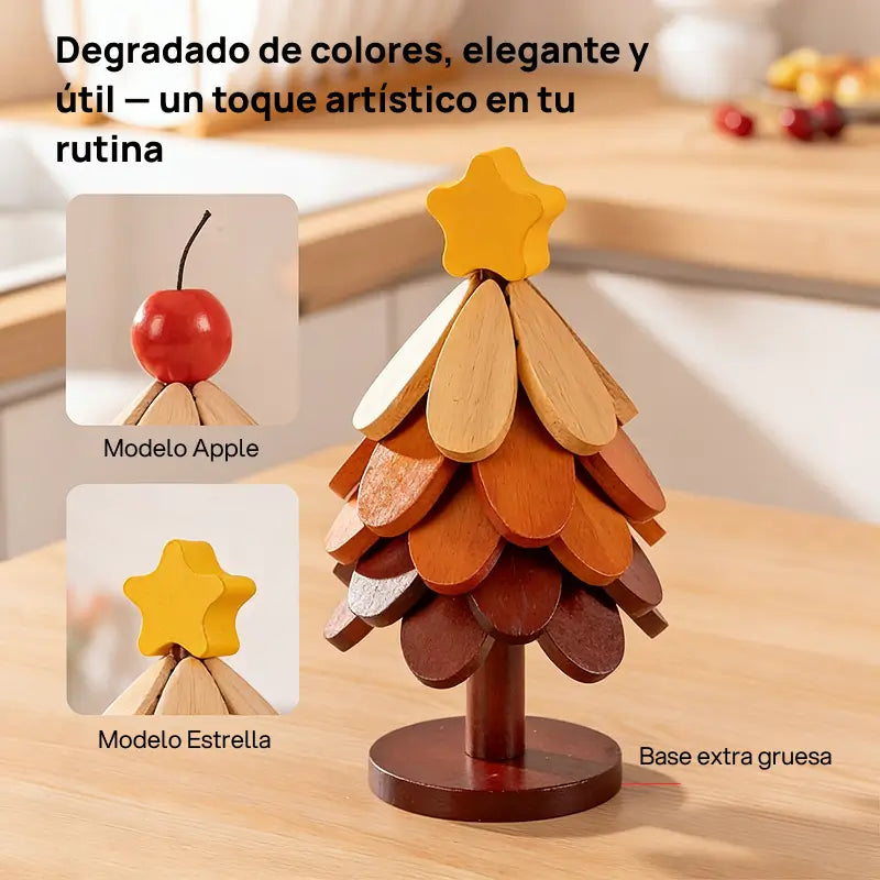 Posavasos de madera maciza en forma de árbol de Navidad, creativo y funcional, protege del calor, resistente, decorativo y perfecto para uso en hogar y oficina