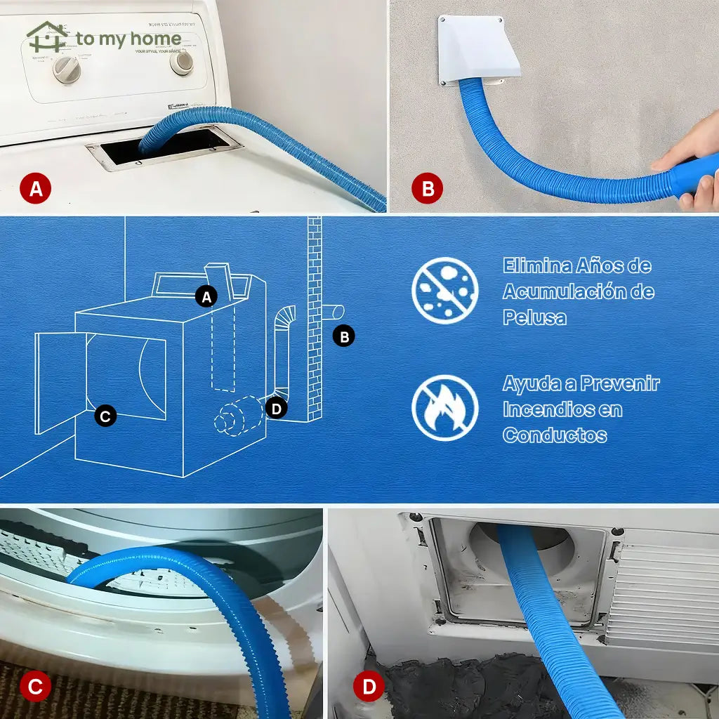 Manguera limpiadora para ductos de secadora compatible con aspiradoras, ideal para quitar pelusa en electrodomésticos y espacios estrechos del hogar diario