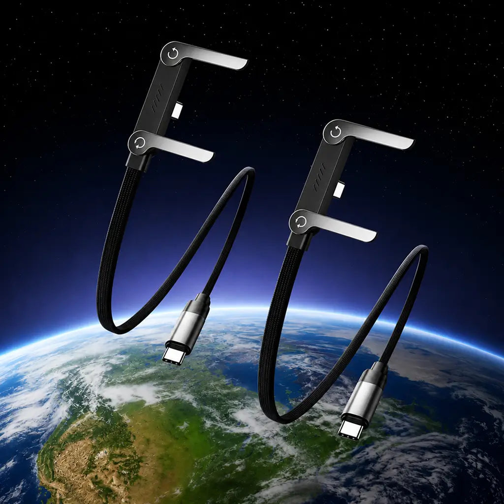 Cable USB-C 240W con soporte oculto, carga rápida y vista vertical u horizontal para celulares, tablets, laptops, gaming, oficina y viajes