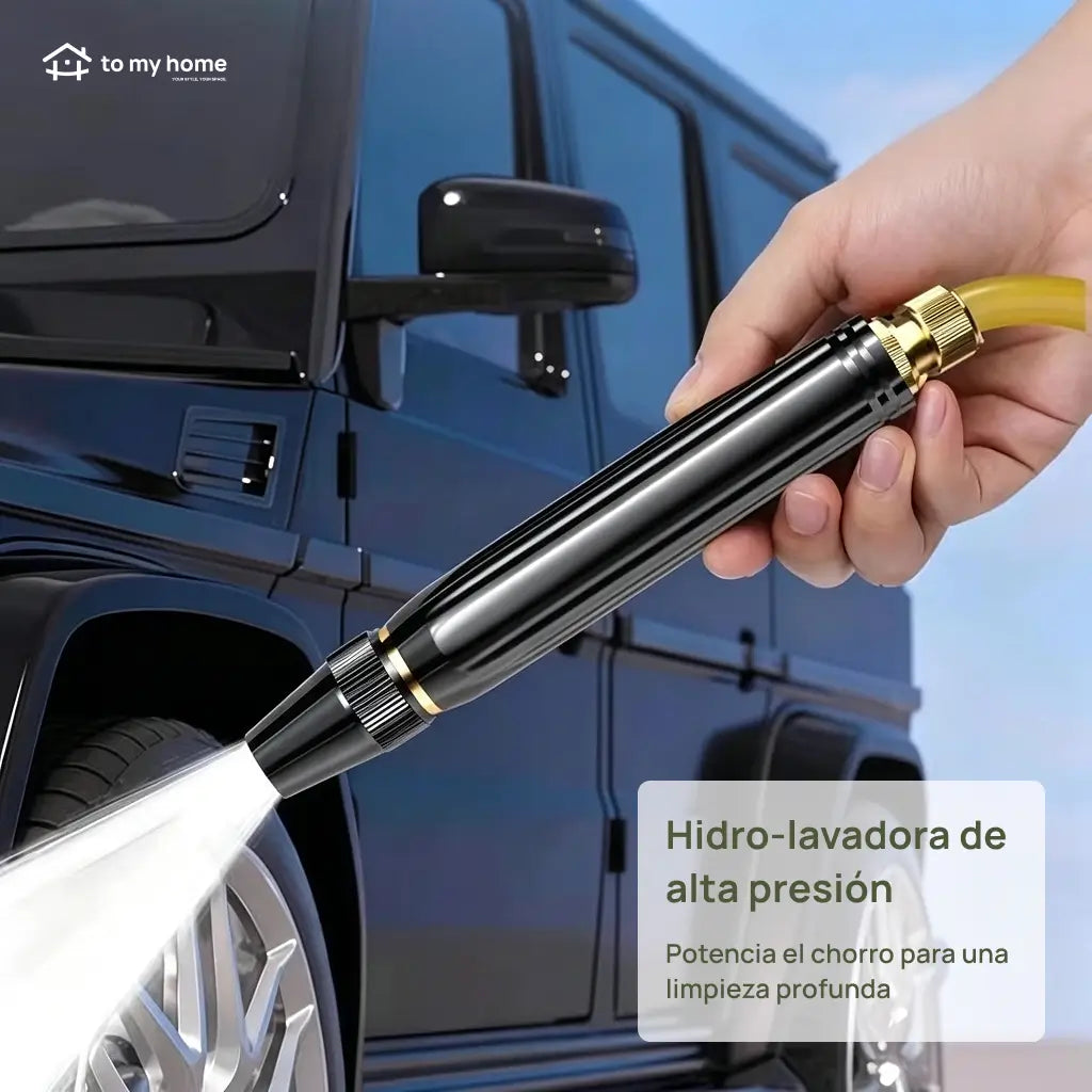 Pistola de agua a presión con boquilla reforzada y modos de rocío para lavar autos, regar plantas y limpiar patios en casa