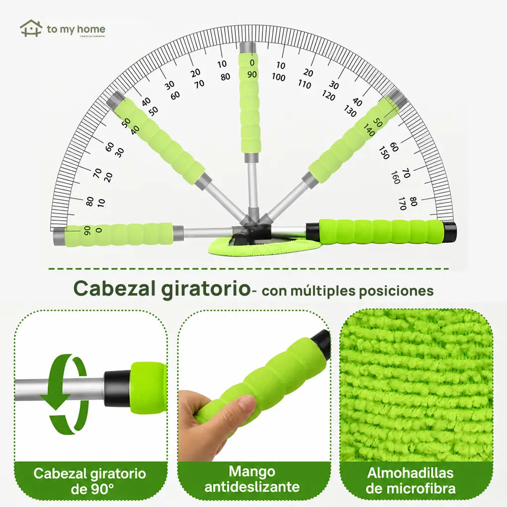 Limpiador de parabrisas extensible con cabeza triangular giratoria y 4 pads de microfibra para autos, camionetas y SUV en limpieza interior y exterior