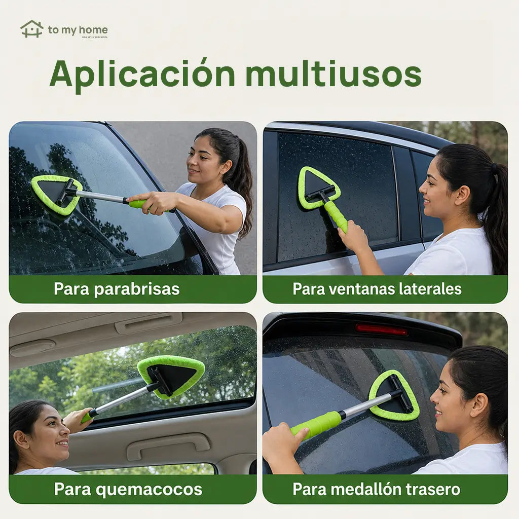 Limpiador de parabrisas extensible con cabeza triangular giratoria y 4 pads de microfibra para autos, camionetas y SUV en limpieza interior y exterior