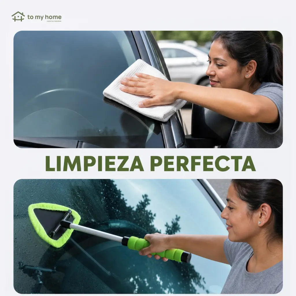 Limpiador de parabrisas extensible con cabeza triangular giratoria y 4 pads de microfibra para autos, camionetas y SUV en limpieza interior y exterior