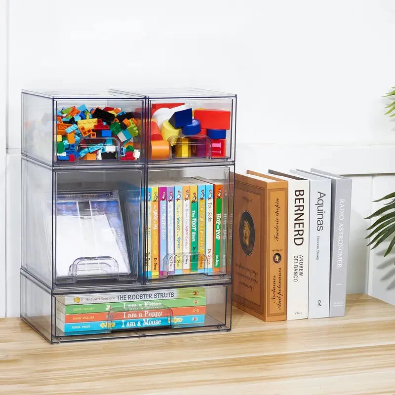Juego de 2 gavetas organizadoras apilables con 8 cajas transparentes libres de BPA, flexibles, seguras y de diseño modular versátil para hogar