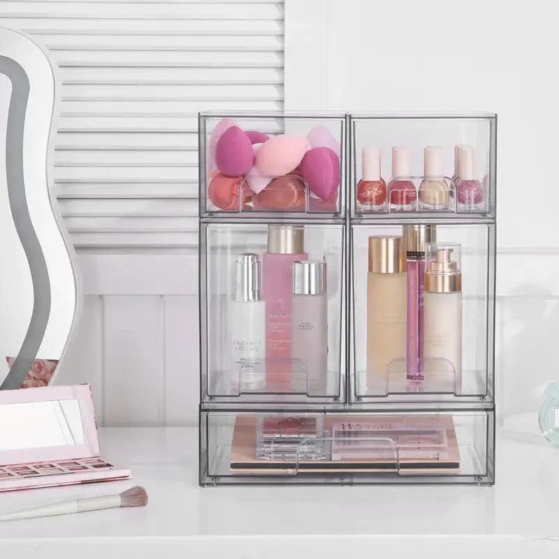 Juego de 2 gavetas organizadoras apilables con 8 cajas transparentes libres de BPA, flexibles, seguras y de diseño modular versátil para hogar