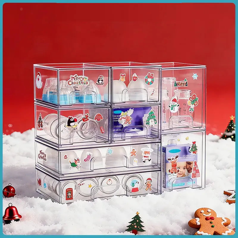 Juego de 2 gavetas organizadoras apilables con 8 cajas transparentes libres de BPA, flexibles, seguras y de diseño modular versátil para hogar