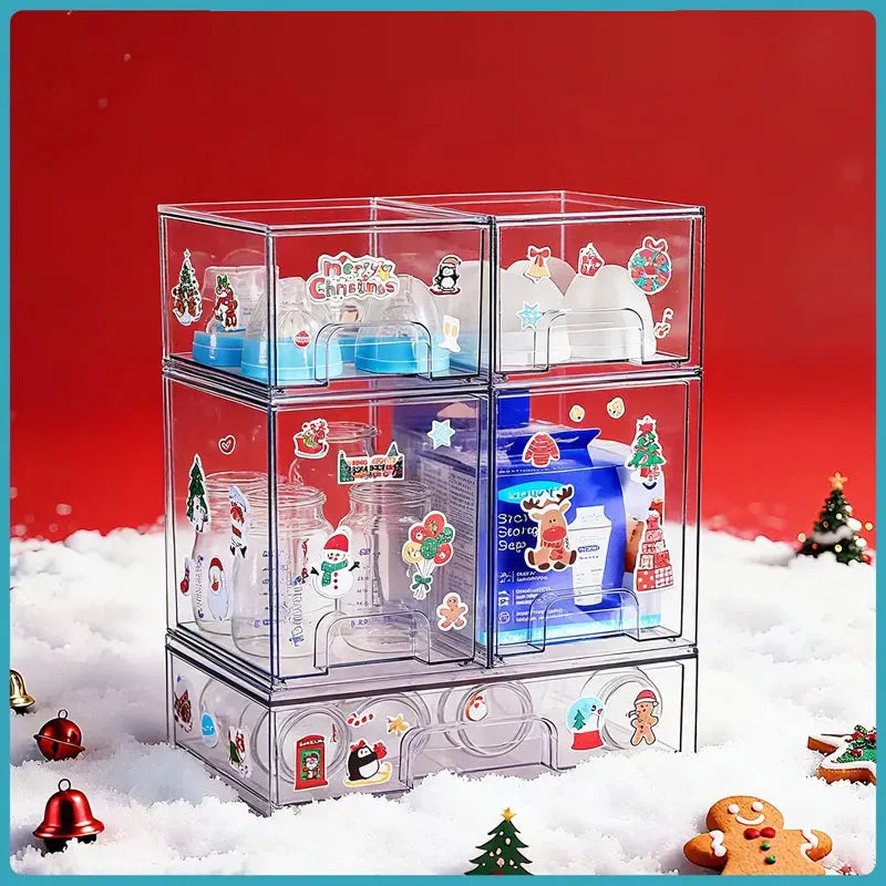 Juego de 2 gavetas organizadoras apilables con 8 cajas transparentes libres de BPA, flexibles, seguras y de diseño modular versátil para hogar