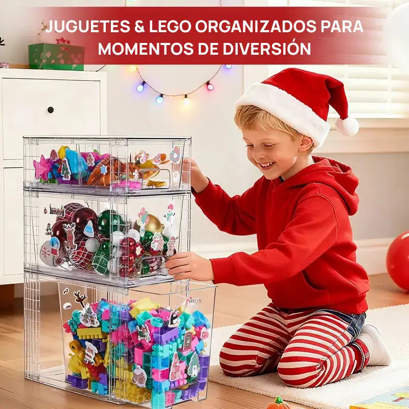 Juego de 2 gavetas organizadoras apilables con 8 cajas transparentes libres de BPA, flexibles, seguras y de diseño modular versátil para hogar