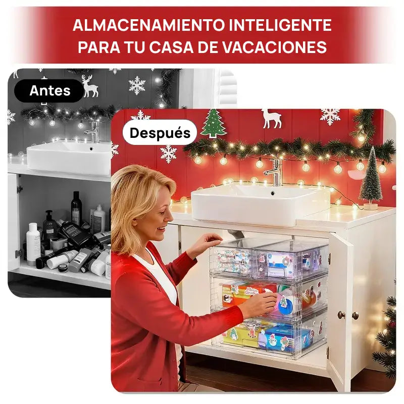 Juego de 2 gavetas organizadoras apilables con 8 cajas transparentes libres de BPA, flexibles, seguras y de diseño modular versátil para hogar