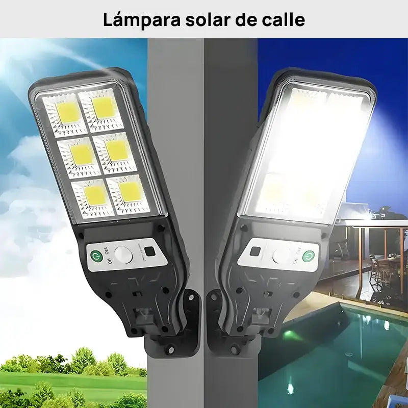 Juego de 4 luces solares LED para exteriores con 120 focos, control remoto, sensor de movimiento y tres modos de iluminación eficiente