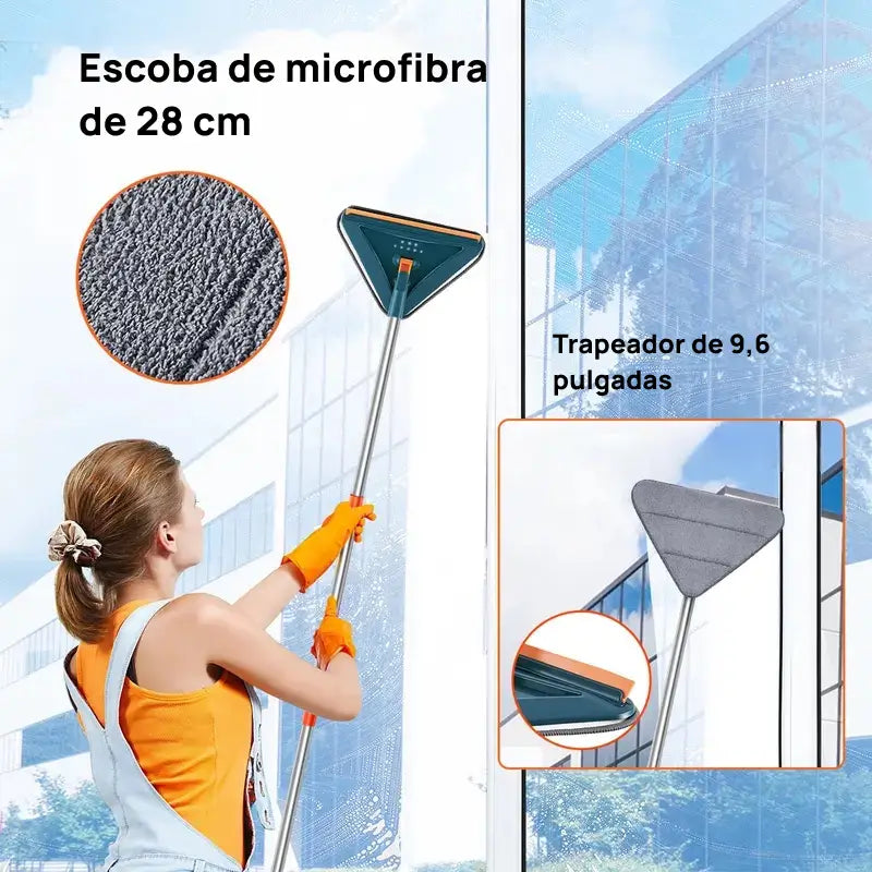 Mop ajustable 360° para limpieza de pisos y paredes, incluye 6 almohadillas de microfibra y rodillo de silicón, esfuerzo mínimo garantizado