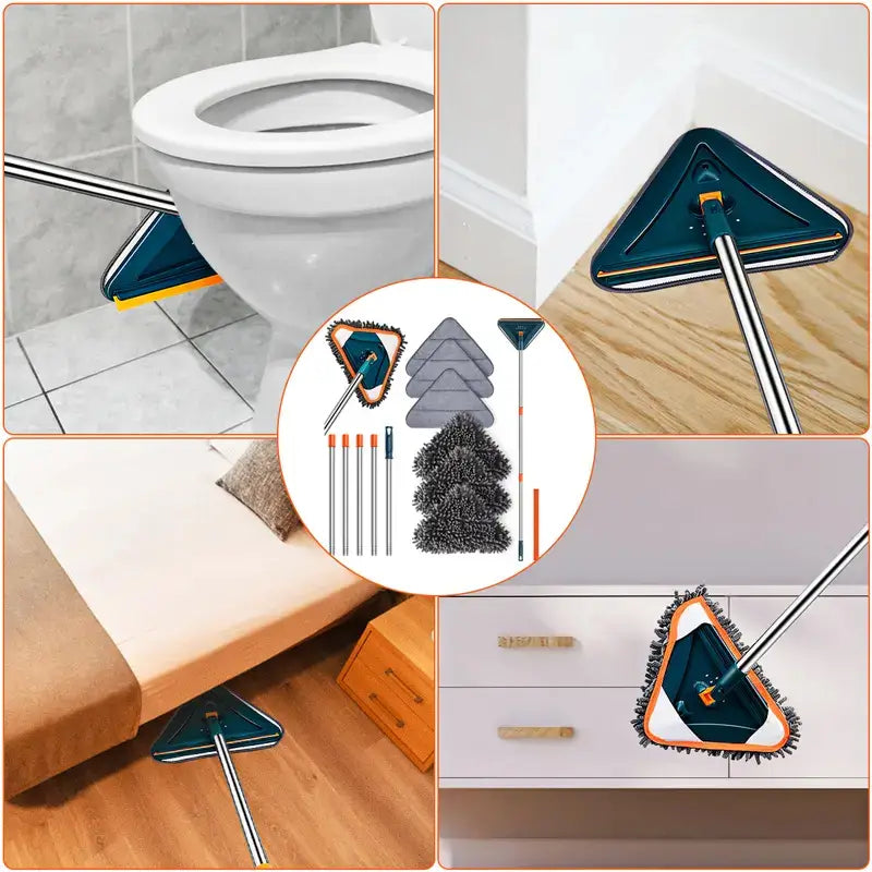 Mop ajustable 360° para limpieza de pisos y paredes, incluye 6 almohadillas de microfibra y rodillo de silicón, esfuerzo mínimo garantizado