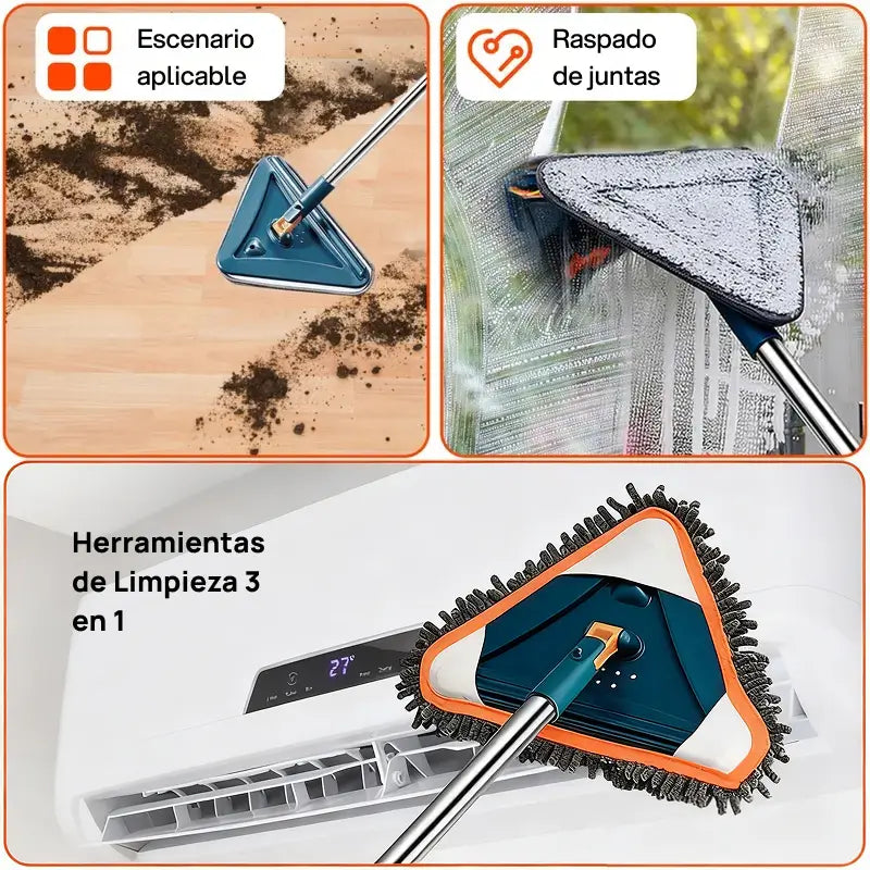 Mop ajustable 360° para limpieza de pisos y paredes, incluye 6 almohadillas de microfibra y rodillo de silicón, esfuerzo mínimo garantizado