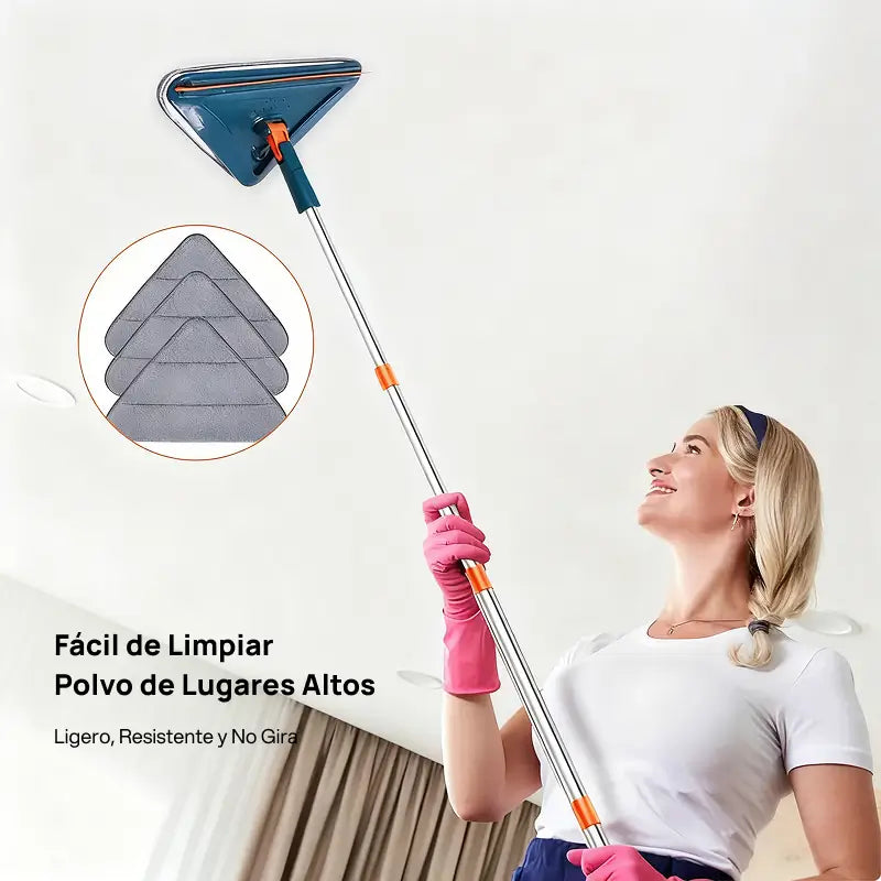 Mop ajustable 360° para limpieza de pisos y paredes, incluye 6 almohadillas de microfibra y rodillo de silicón, esfuerzo mínimo garantizado