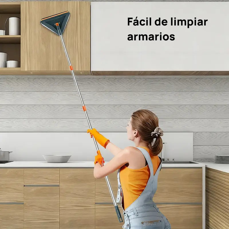 Mop ajustable 360° para limpieza de pisos y paredes, incluye 6 almohadillas de microfibra y rodillo de silicón, esfuerzo mínimo garantizado