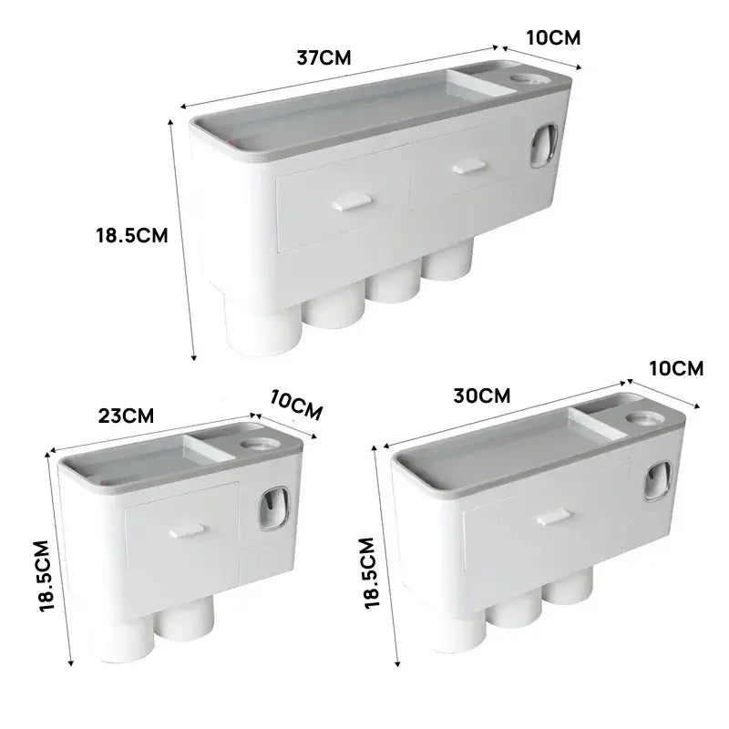 Soporte organizador de pared para 2 a 4 cepillos de dientes, incluye dispensador de pasta dental y cajón para cosméticos, higiene organizada y práctica