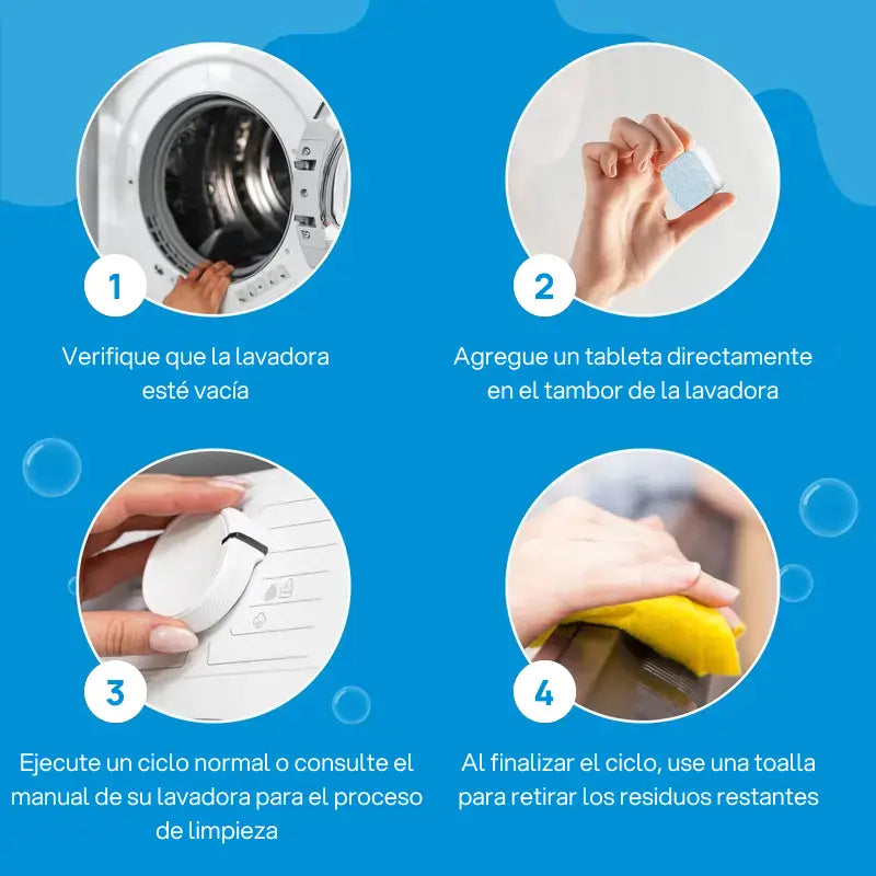 Limpiador en tabletas para lavadora, 12 unidades para limpieza profunda, seguro para fosas sépticas, eliminación de residuos y desinfección completa