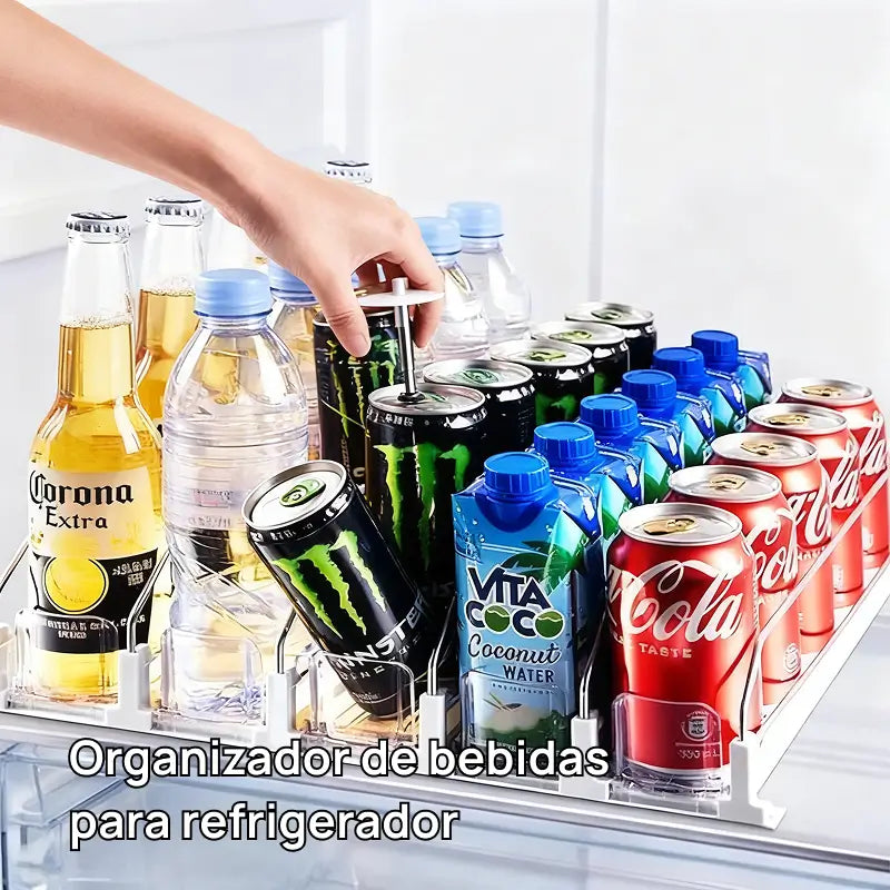 Organizador y dispensador automático de latas para refrigerador, soporta 355 ml, 473 ml y 591 ml, 3 o 5 filas, organiza bebidas y mantiene orden perfectamente