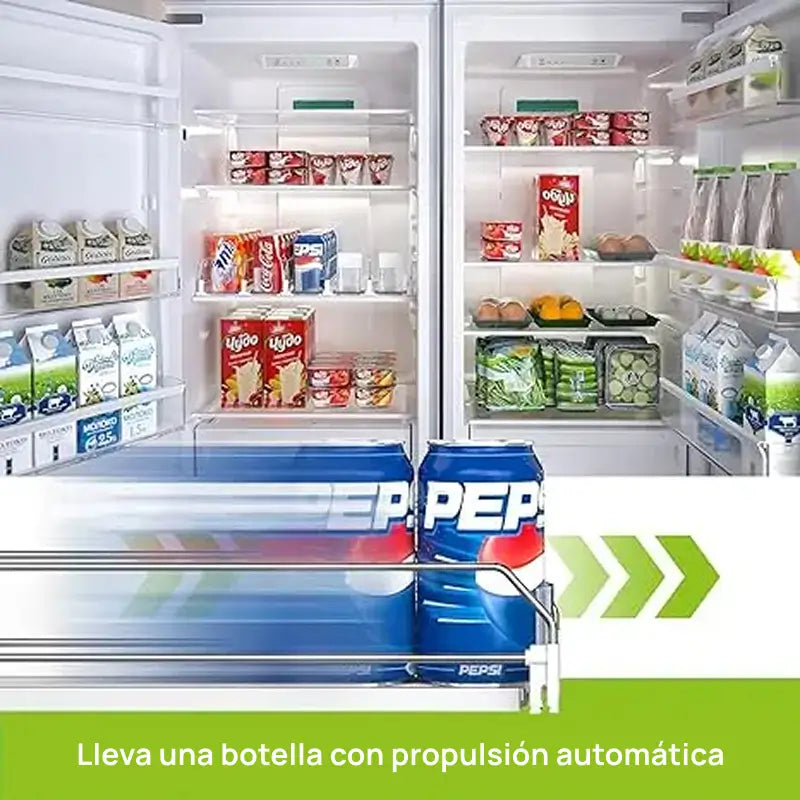 Organizador y dispensador automático de latas para refrigerador, soporta 355 ml, 473 ml y 591 ml, 3 o 5 filas, organiza bebidas y mantiene orden perfectamente