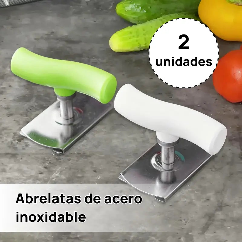Juego de 2 abridores manuales de tapas y latas, diseño ergonómico, permite abrir frascos con facilidad, alavanca perfecta para uso doméstico diario