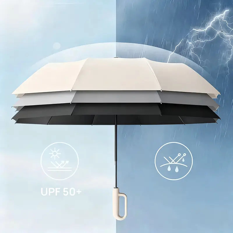 Paraguas automático plegable, portátil, resistente al viento y agua, con cierre tipo loop, ideal para hombres y mujeres, protección confiable bajo lluvia