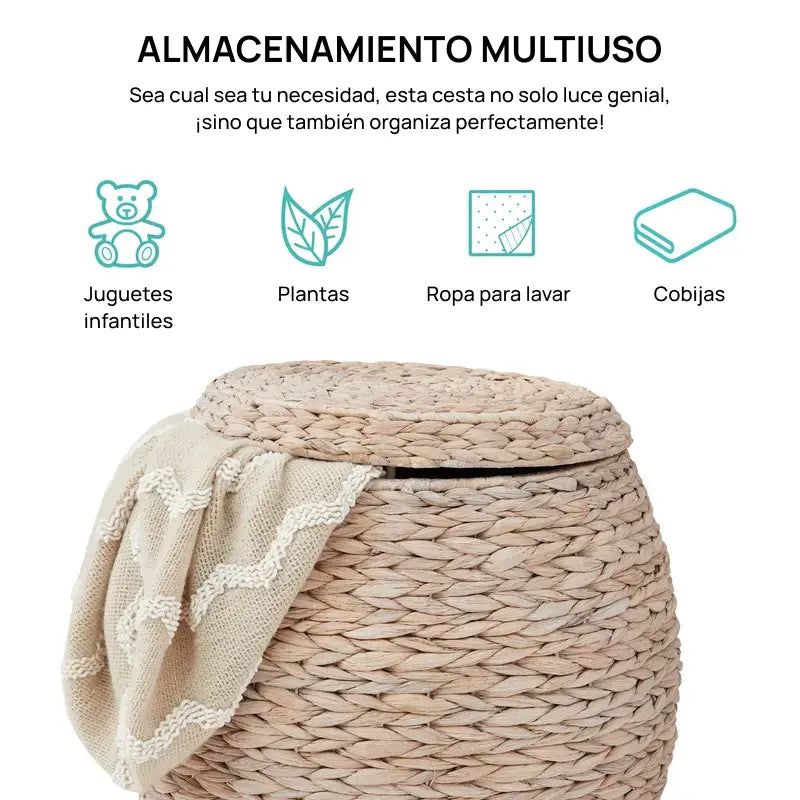 Canasta organizadora vintage de jacinto de agua con tapa, multifuncional, perfecta para almacenamiento en cualquier habitación, combina organización con estilo rústico