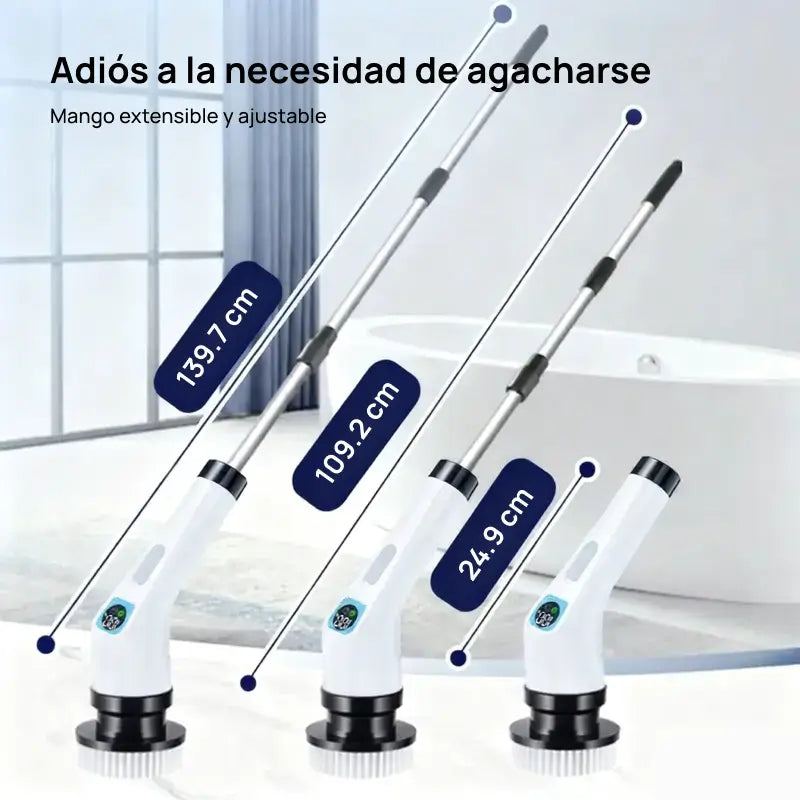 Esfregador eléctrico rotativo inalámbrico IPX7 con 4 cepillos reemplazables y mango extensible, limpieza potente de pisos, baño, cocina y superficies variadas