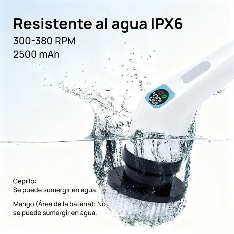 Esfregador eléctrico rotativo inalámbrico IPX7 con 4 cepillos reemplazables y mango extensible, limpieza potente de pisos, baño, cocina y superficies variadas
