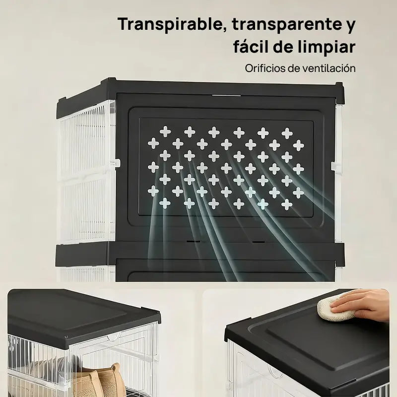 Cajas organizadoras plegables y apilables para zapatos, fabricadas en plástico PP transparente, soportan hasta talla 13 EUA, visibilidad total y almacenamiento eficiente