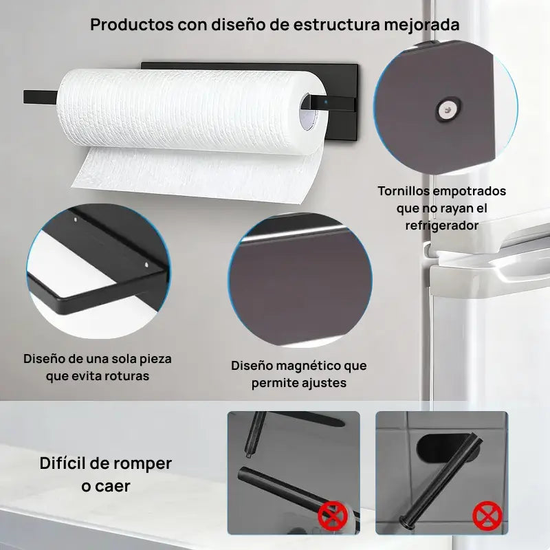 Soporte magnético para rollo de papel toalla, organizador de pared universal para cocina, baño o refrigerador, acceso inmediato y almacenamiento práctico garantizado