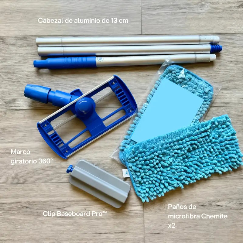 Mop especial para limpieza de zócalos con mango ligero de 178cm, no requiere agacharse, captura polvo y pelos, ergonomía superior y comodidad total