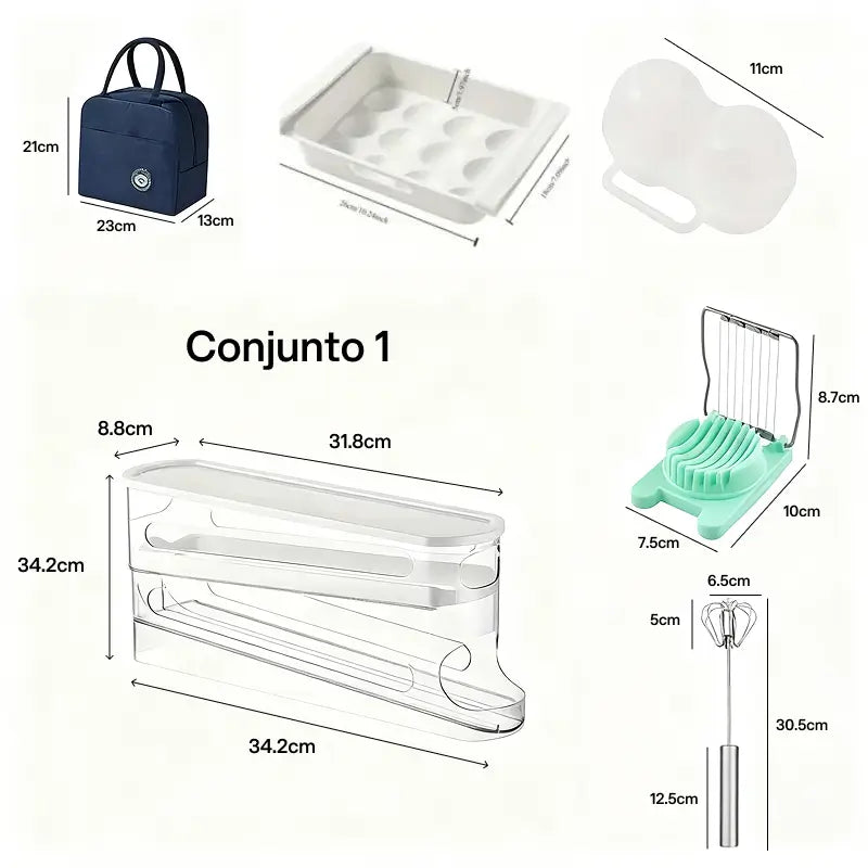 Caja organizadora transparente para huevos con sistema de rodamiento, ahorra espacio en la refrigeradora, durabilidad confiable y acceso práctico para almacenamiento seguro