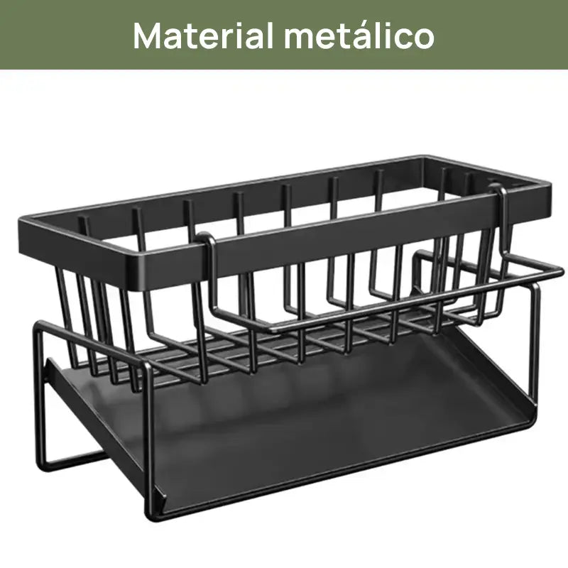 Soporte organizador para fregadero de cocina en acero inoxidable, con divisor para esponjas y compartimento para jabón, mantiene la cocina ordenada y funcional