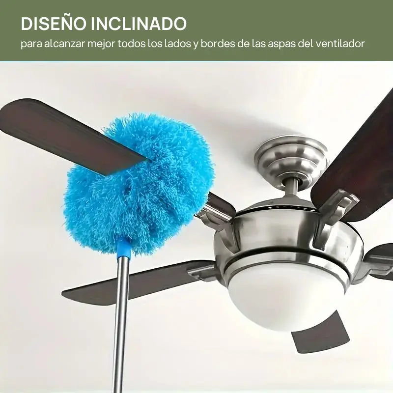 Paño de limpieza extensible con mango largo para ventiladores de techo, retiene polvo, reutilizable, lavable a máquina, garantiza alcance seguro y limpieza eficiente