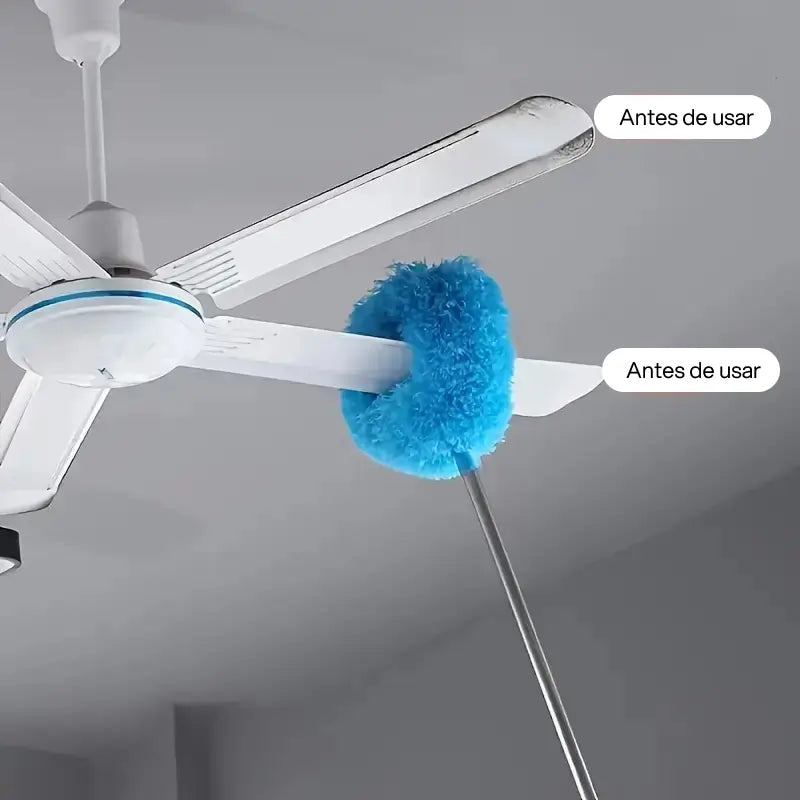 Paño de limpieza extensible con mango largo para ventiladores de techo, retiene polvo, reutilizable, lavable a máquina, garantiza alcance seguro y limpieza eficiente