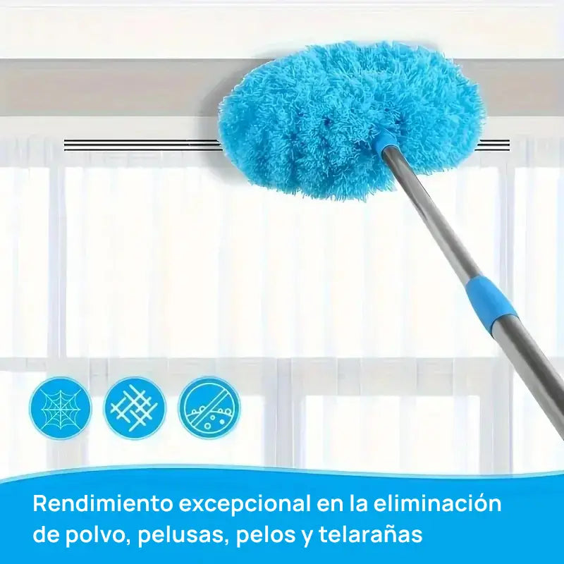 Paño de limpieza extensible con mango largo para ventiladores de techo, retiene polvo, reutilizable, lavable a máquina, garantiza alcance seguro y limpieza eficiente