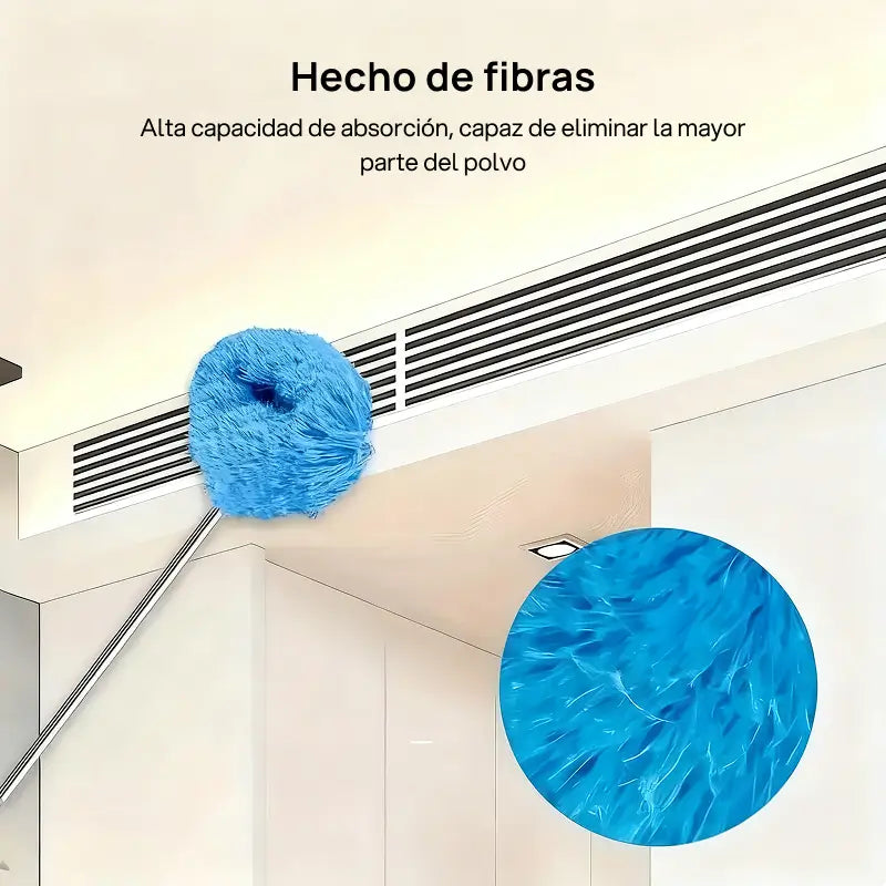 Paño de limpieza extensible con mango largo para ventiladores de techo, retiene polvo, reutilizable, lavable a máquina, garantiza alcance seguro y limpieza eficiente