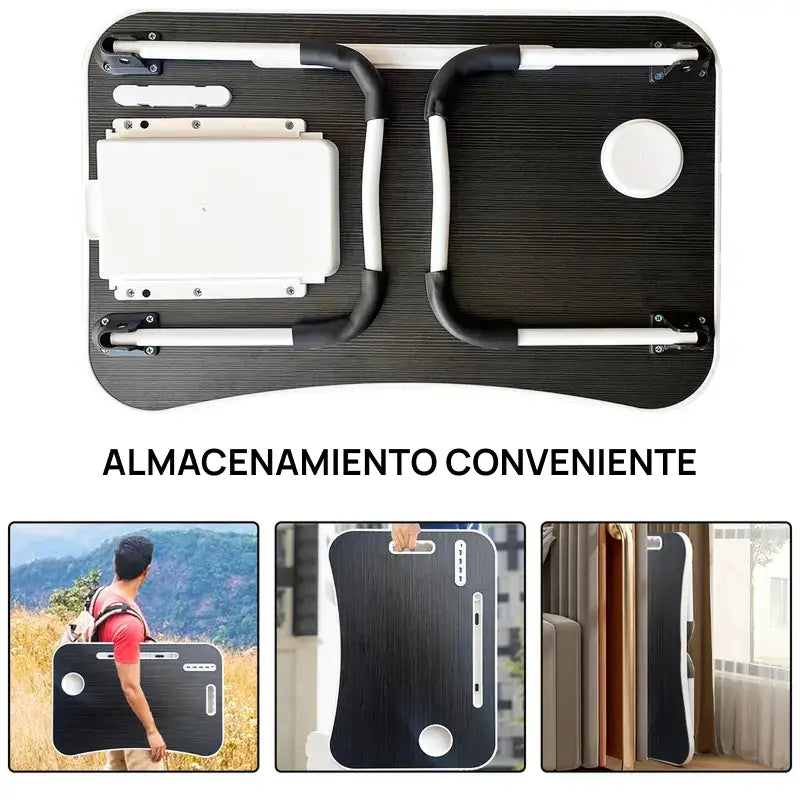 Mesa portátil y plegable para laptop, con 4 puertos USB, cajón de almacenamiento y soporte para vasos, ideal para sofá o cama, confort productivo diario
