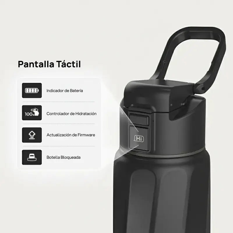 Botella de agua inteligente de acero inoxidable con app, rastrea consumo, envía recordatorios de hidratación, ideal para viajes y control de líquidos diario